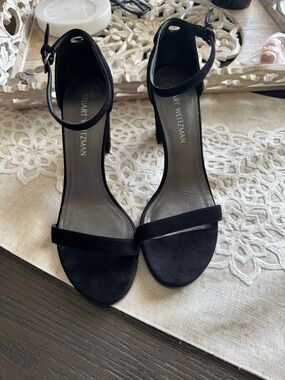 Stuart Weitzman Black Suede Ankle Strap Heels Minimal Sandals Size 9m